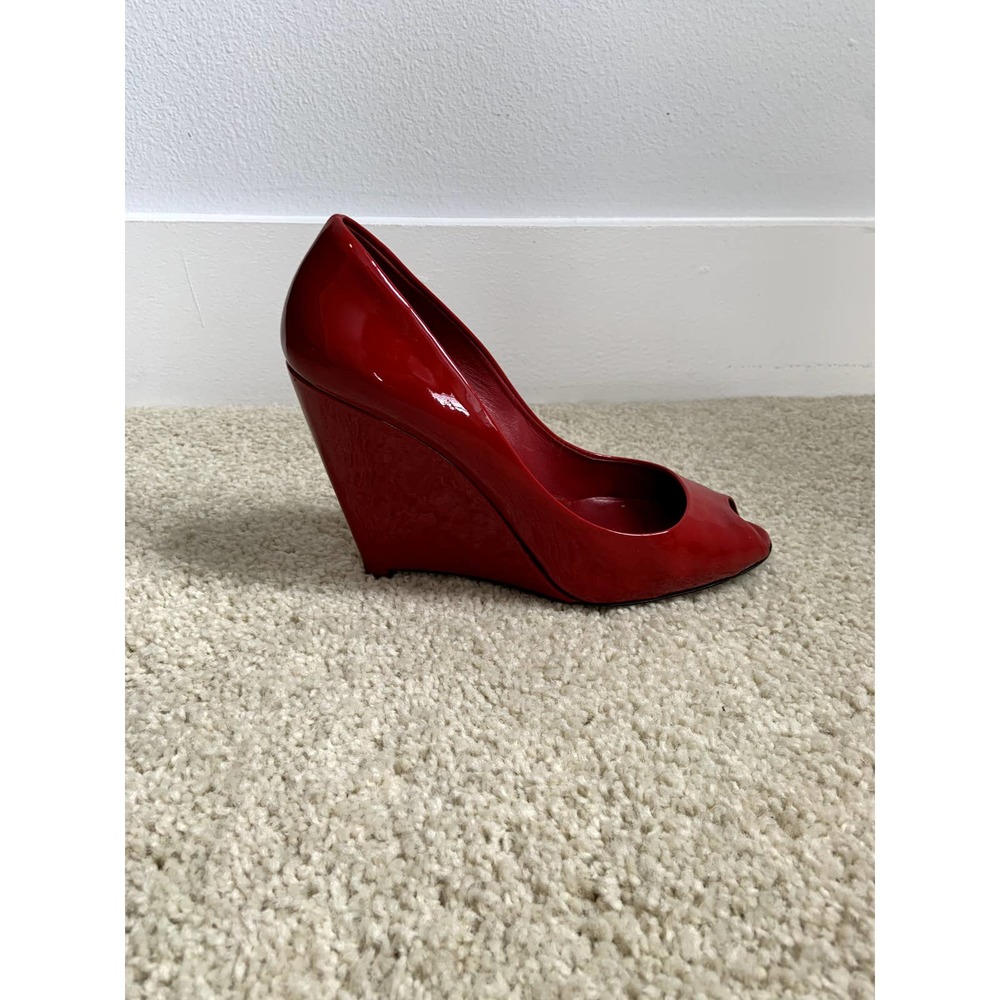 Miu Miu Red Patent Peep-toe Wedges